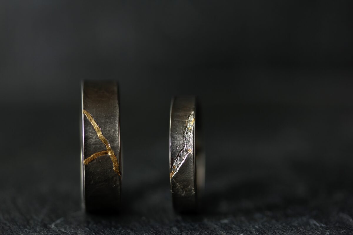 Alliances "Kintsugi". Or pur et diamants.